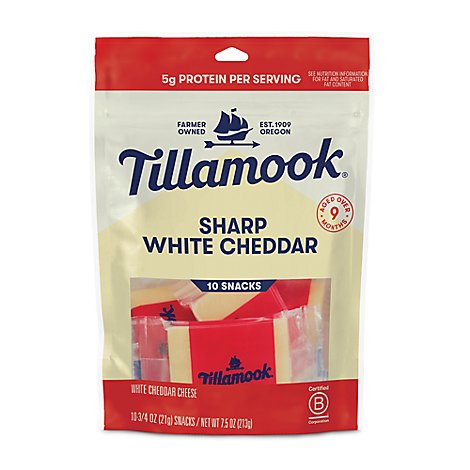 Tillamook Cheese Snack Portions Sharp White Cheddar - 10-0.75 Oz