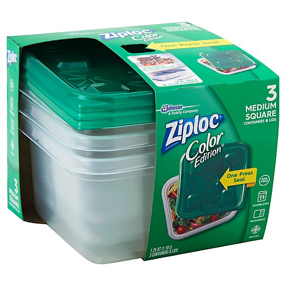 Ziploc Containers & Lids Square Medium Green - 3 Count