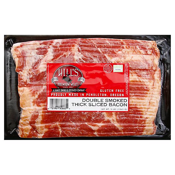 Hill's Double Smoked Thick Sliced Bacon - 3 Lb