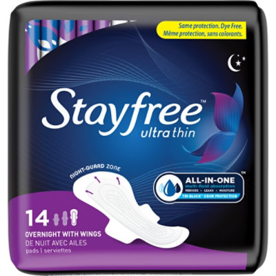 Stayfree Ultra Thin Pads With Wings Overnight - 14 Count