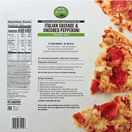 Open Nature Pizza Thin Crust Italian Sausage & Uncured Pepperoni Frozen - 15.8 Oz - Image 6