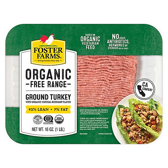 Foster Farms Organic Free Range 93% Lean Ground Turkey Fresh - 16 Oz