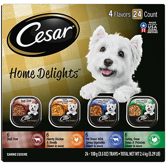 Cesar Home Delights Pot Roast Beef Stew Turkey And Chicken Wet Dog Food Variety Pack - 24-3.5 Oz