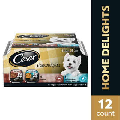 Cesar Home Delights Slow Cooked Chicken & Vegetables/Beef Stew Adult Wet Dog Food VP - 12-3.5 Oz - Image 1