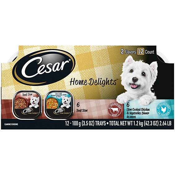 Cesar Home Delights Chicken Dinner And Beef Stew Adult Wet Dog Food Variety Pack - 12-3.5 Oz