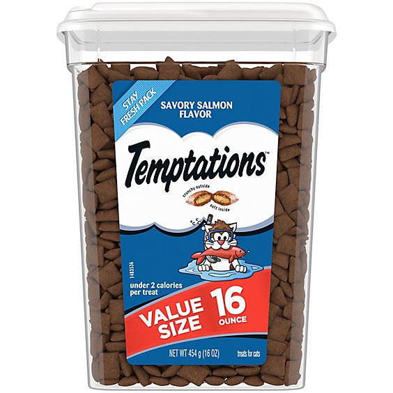 Temptations Savory Salmon Flavor Classic Crunchy And Soft Cat Treats In Tub - 16 Oz