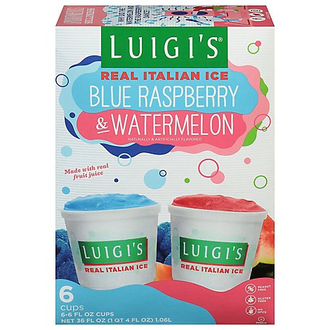 LUIGIS Real Italian Ice Fat Free Blue Raspberry & Watermelon - 6-6 Fl. Oz.