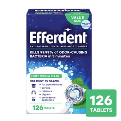 Efferdent Denture Cleanser Anti-Bacterial Tablets Plus Mint - 126 Count - Image 1