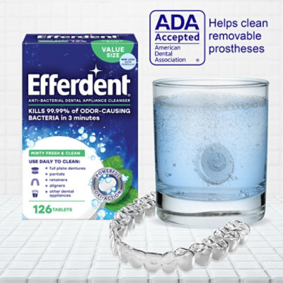 Efferdent Denture Cleanser Anti-Bacterial Tablets Plus Mint - 126 Count - Image 3