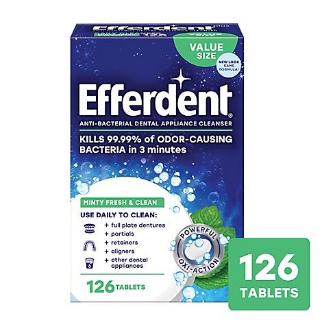 Efferdent Denture Cleanser Anti-Bacterial Tablets Plus Mint - 126 Count