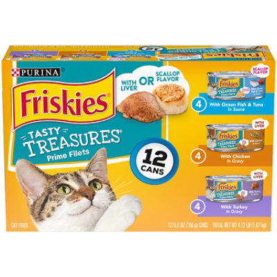 Friskies Cat Food Wet Tasty Treasures Ocean Fish Tuna & Cheese In Sauce - 12-5.5 Oz