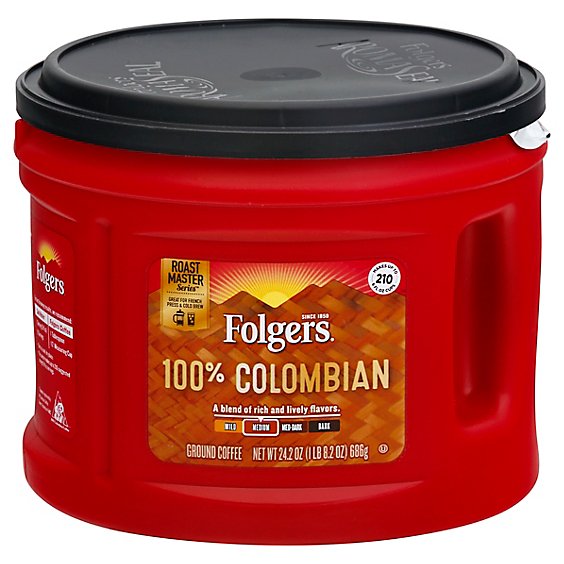 Folgers Coffee Ground Medium-Dark Roast Colombian Dintinctively Rich - 24.2 Oz