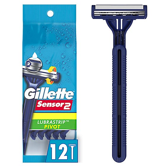 Gillette Sensor2 Mens Disposable Razors Pivoting Head + Lubrastrip - 12 Count