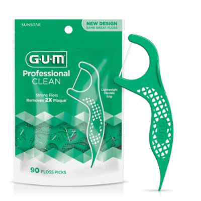 GUM Professional Clean Extra Strong Shred Resistant Easy Grip Handle Floss Picks - 90 Count - Image 1