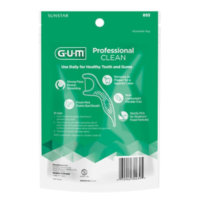 GUM Professional Clean Extra Strong Shred Resistant Easy Grip Handle Floss Picks - 90 Count - Image 2