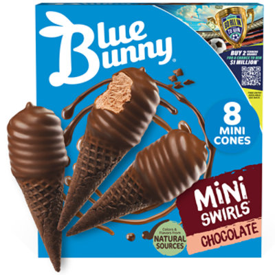 Blue Bunny Mini Swirls Chocolate Cones Frozen Dessert - 8 Count