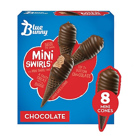 Blue Bunny Mini Swirls Chocolate Cones- Frozen Dessert- 8 Count