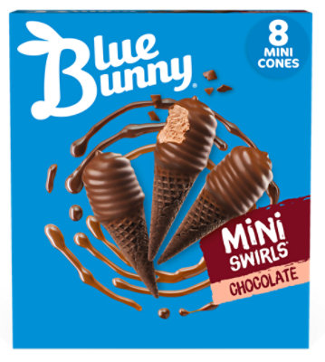 Blue Bunny Mini Swirls Chocolate Cones Frozen Dessert - 8 Count