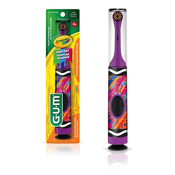 GUM Crayola Kids Ages 3 Plus With Travel Cap and Suction Cup Base Power Electric Toothbrush - Each