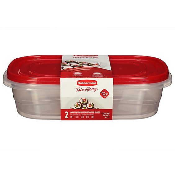 Rubbermaid Take Alongs Containers + Lids Rectangles With Quik Clik Seal Large 1 Gallon - 2 Count