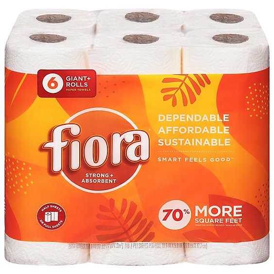 FIORA Paper Towels 2 Ply Right Size - 6 Roll
