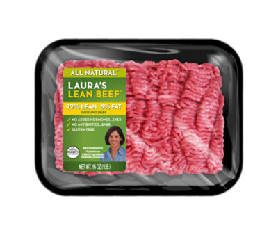 Lauras Beef Ground Beef 92% Lean 8% Fat - 1.00 LB