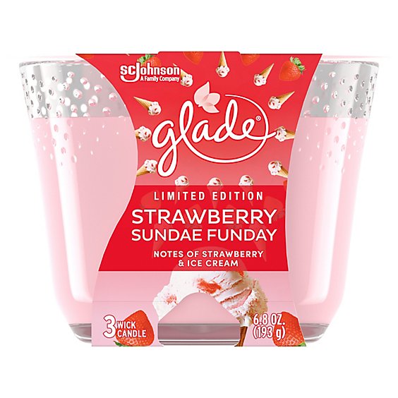 Glade Strawberry Sundae Funday Infused With Essential Oils 3 Wick Candle Jar - 6.8 Oz