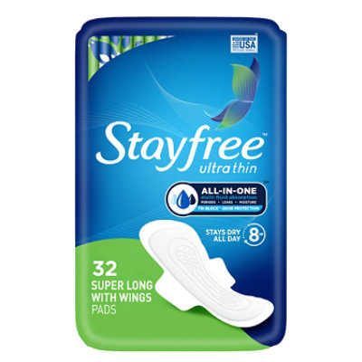 Stayfree Ultra Thin Super Long Pads with Wings - 32 Count