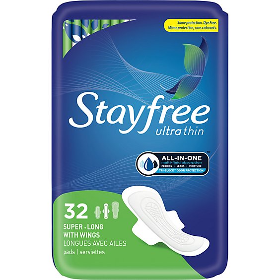 Stayfree Ultra Thin Super Long Pads with Wings - 32 Count