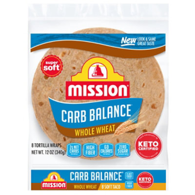 Mission Carb Balance Tortillas Whole Wheat Super Soft Soft Taco Bag 8 Count - 12 Oz - Image 1