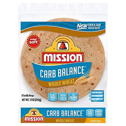 Mission Carb Balance Tortillas Whole Wheat Super Soft Soft Taco Bag 8 Count - 12 Oz - Image 1