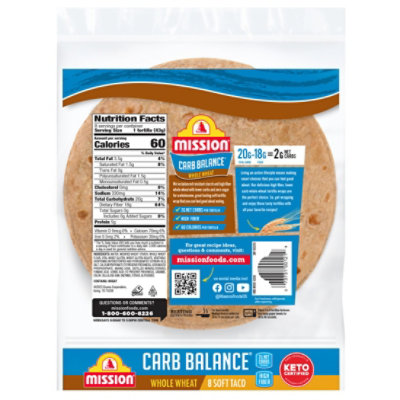 Mission Carb Balance Tortillas Whole Wheat Super Soft Soft Taco Bag 8 Count - 12 Oz - Image 2