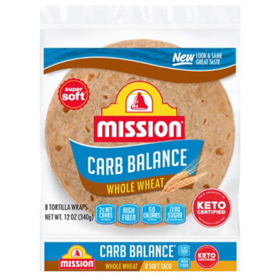 Mission Carb Balance Tortillas Whole Wheat Super Soft Soft Taco Bag 8 Count - 12 Oz - Safeway