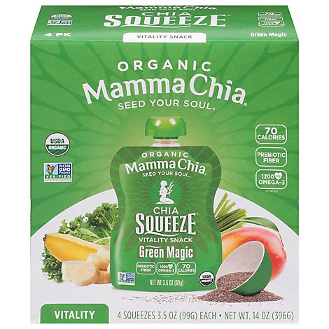 Mamma Chia Organic Vitality Snack Chia Squeeze Green Magic Pack - 4-3.5 Oz