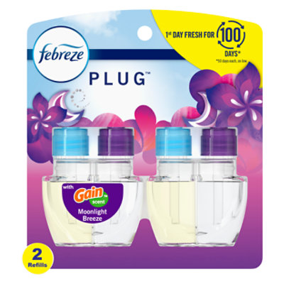 Febreze PLUG Air Freshener Refill Odor Eliminating Fade Defy Gain Moonlight Bliss - 2 Count