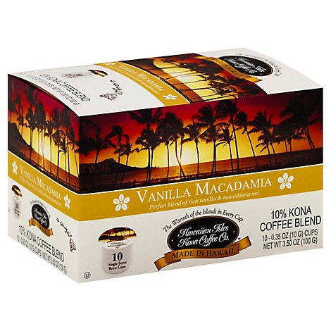 Hawaiian Isles Coffee Single Serve Brew Cups Kona Vanilla Macadamia - 10-0.35 Oz