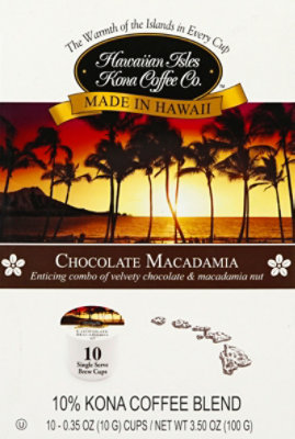 Hawaiian Isles Coffee 10% Kona Single Serve Brew Cups Chocolate Macadamia - 10-0.35 Oz - Image 2
