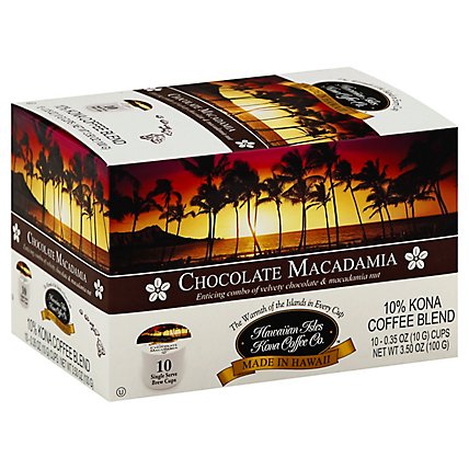 Hawaiian Isles Coffee 10% Kona Single Serve Brew Cups Chocolate Macadamia - 10-0.35 Oz - Image 1
