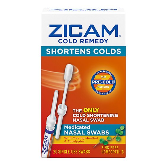 Zicam Cold Remedy Cold Shortening Medicated Nasal Swabs Zinc Free - 20 Count