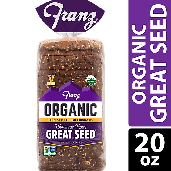 Franz Organic Sandwich Bread Thin Sliced Willamette Valley Great Seed - 20 Oz
