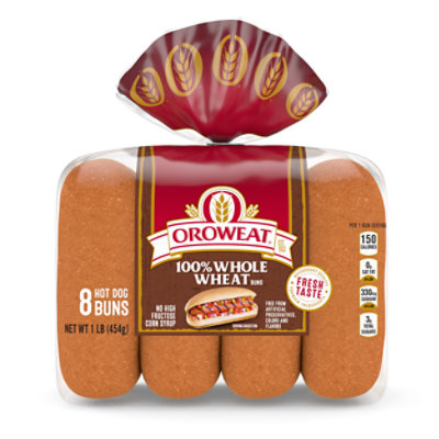 Oroweat Whole Grains 100% Whole Wheat Hot Dog Buns - 8 Ct - Image 1