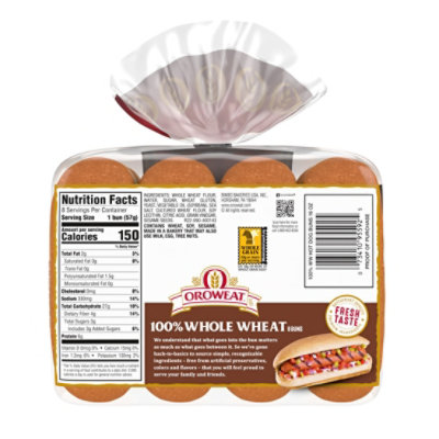 Oroweat Whole Grains 100% Whole Wheat Hot Dog Buns - 8 Ct - Image 2