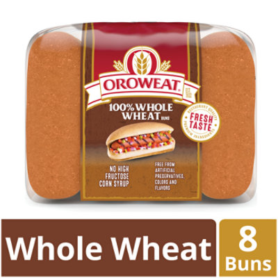 Oroweat Whole Grains 100% Whole Wheat Hot Dog Buns - 8 Ct