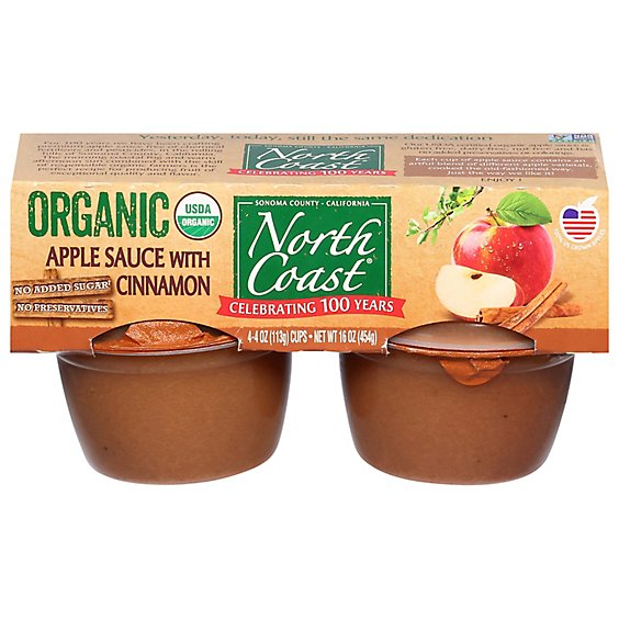 North Coast Organic Apple Sauce With Cinnamon Cups - 4-4 Oz