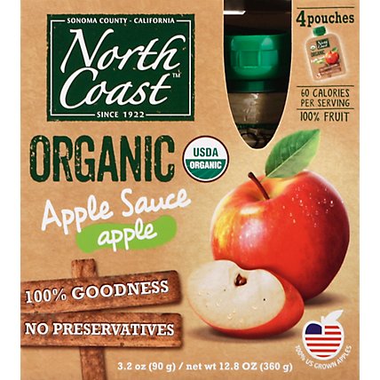 North Coast Organic Apple Sauce Apple Pouches - 4-3.2 Oz - Image 2