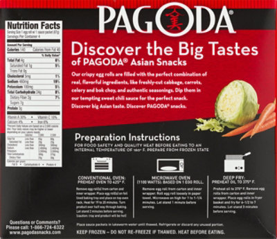 PAGODA Frozen Meals Egg Rolls Vegetable Sweet Chili Sauce 4 Count - 12.27 Oz - Image 2