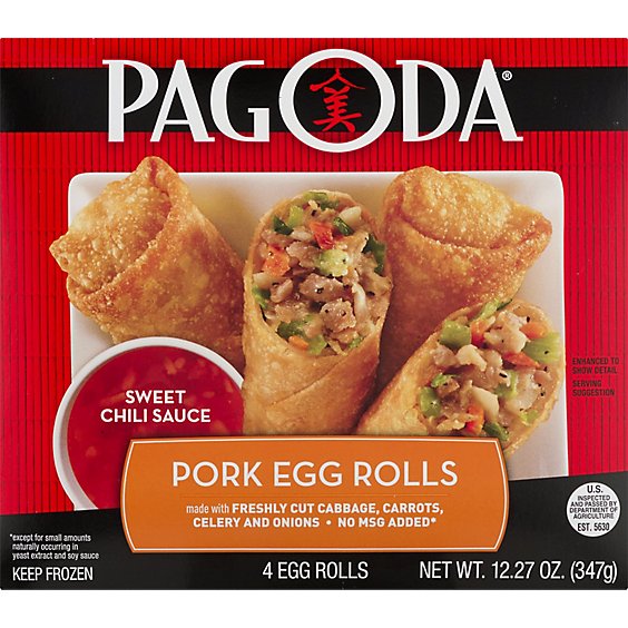 PAGODA Frozen Meals Egg Rolls Pork Sweet Chili Sauce 4 Count - 12.27 Oz