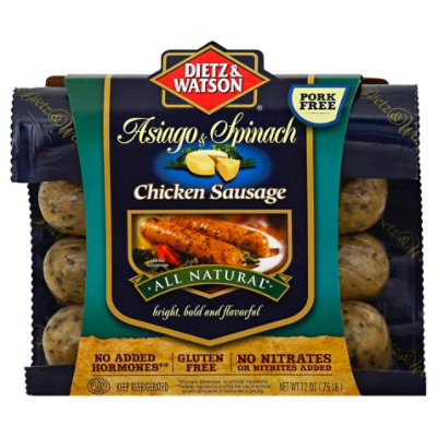 Dietz & Watson Chicken Sausage Spinach & Asiago - 12 Oz