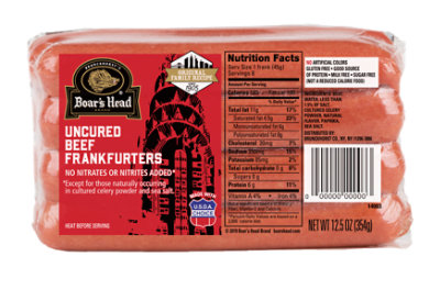 Boars Head Hot Dogs Beef Skinless - 12.5Oz