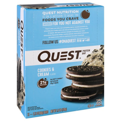 Quest Bar Protein Bar Gluten-Free Cookies & Cream - 12-2.1 Oz
